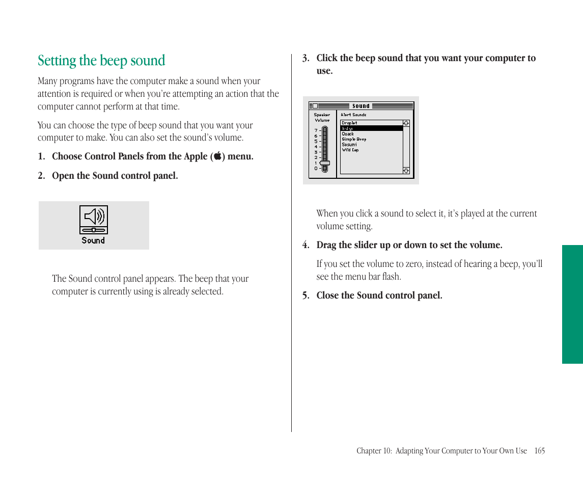 Setting the beep sound | Apple Macintosh PowerBook 145B User Manual | Page 179 / 304