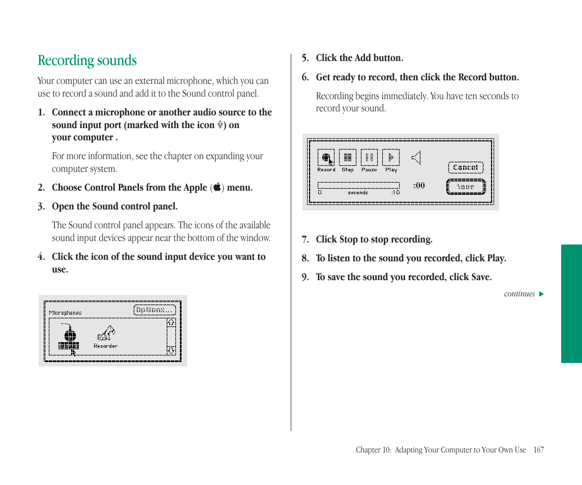 Recording sounds | Apple Macintosh PowerBook 145B User Manual | Page 181 / 304