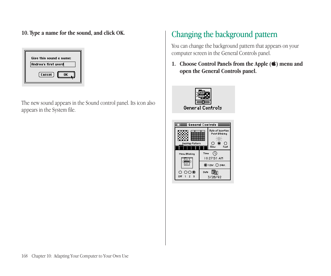 Changing the background pattern | Apple Macintosh PowerBook 145B User Manual | Page 182 / 304