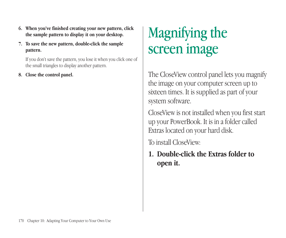 Magnifying the screen image | Apple Macintosh PowerBook 145B User Manual | Page 184 / 304