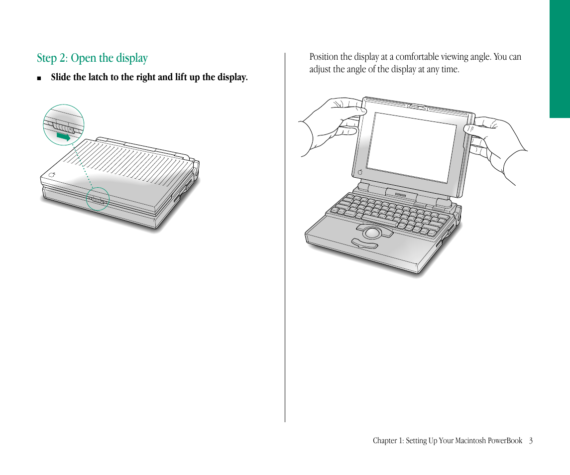 Step 2: open the display | Apple Macintosh PowerBook 145B User Manual | Page 19 / 304