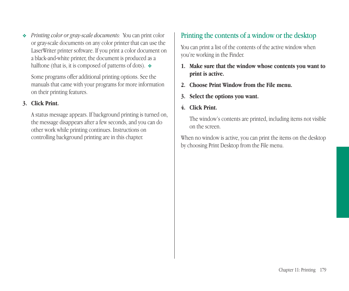 Printing the contents of a window or the desktop | Apple Macintosh PowerBook 145B User Manual | Page 193 / 304