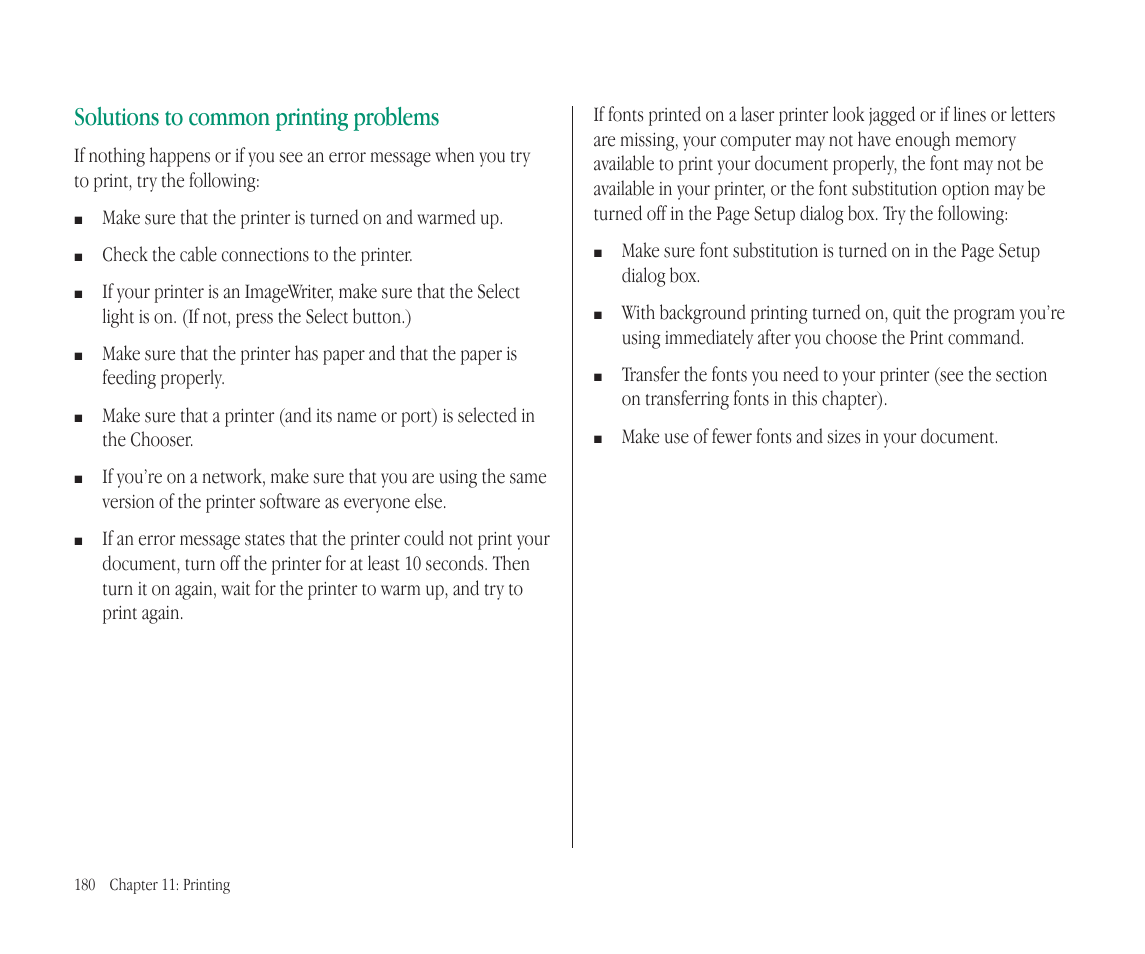 Solutions to common printing problems | Apple Macintosh PowerBook 145B User Manual | Page 194 / 304