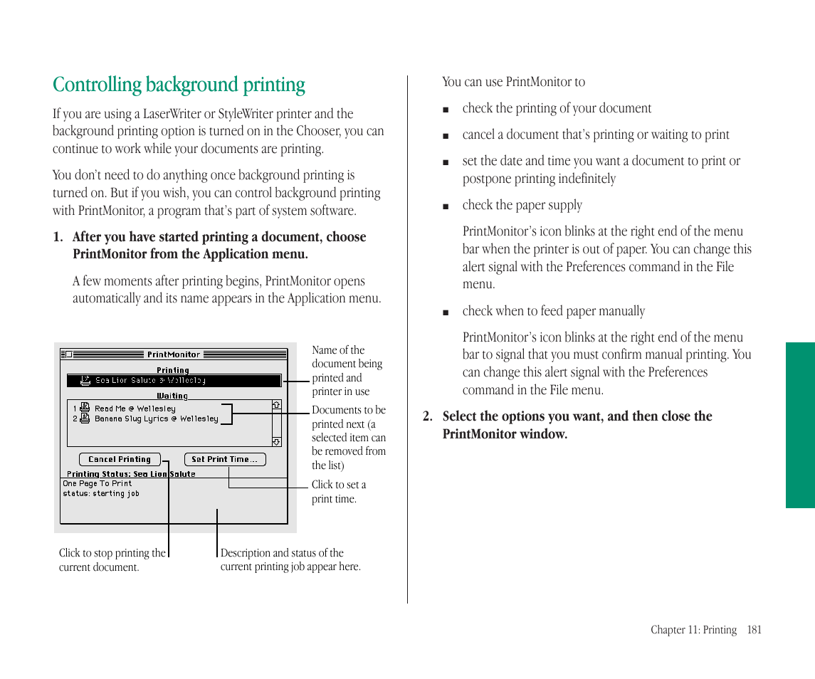 Controlling background printing | Apple Macintosh PowerBook 145B User Manual | Page 195 / 304