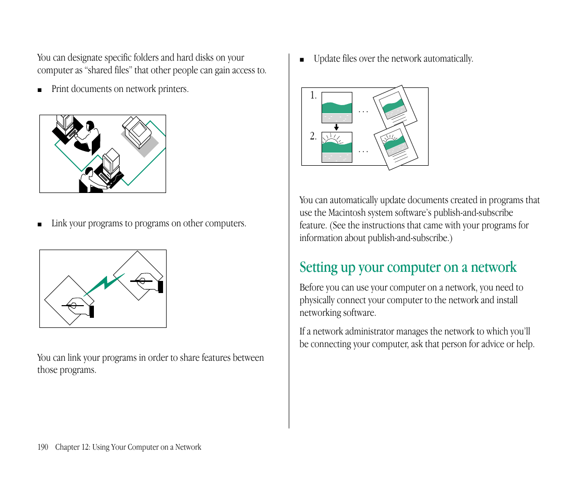 Setting up your computer on a network | Apple Macintosh PowerBook 145B User Manual | Page 204 / 304