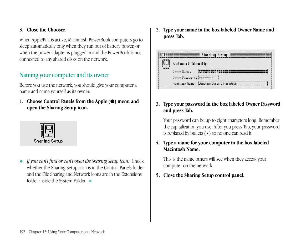 Naming your computer and its owner | Apple Macintosh PowerBook 145B User Manual | Page 206 / 304