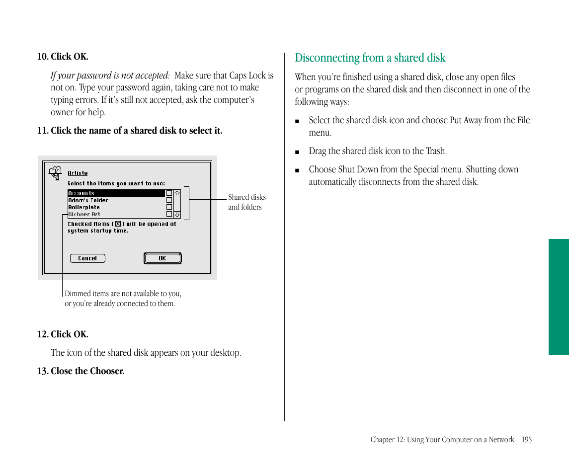 Disconnecting from a shared disk | Apple Macintosh PowerBook 145B User Manual | Page 209 / 304