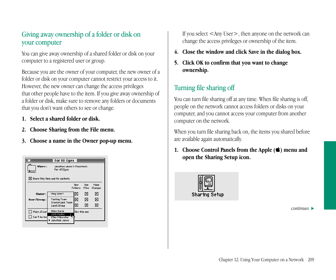 Turning file sharing off | Apple Macintosh PowerBook 145B User Manual | Page 223 / 304