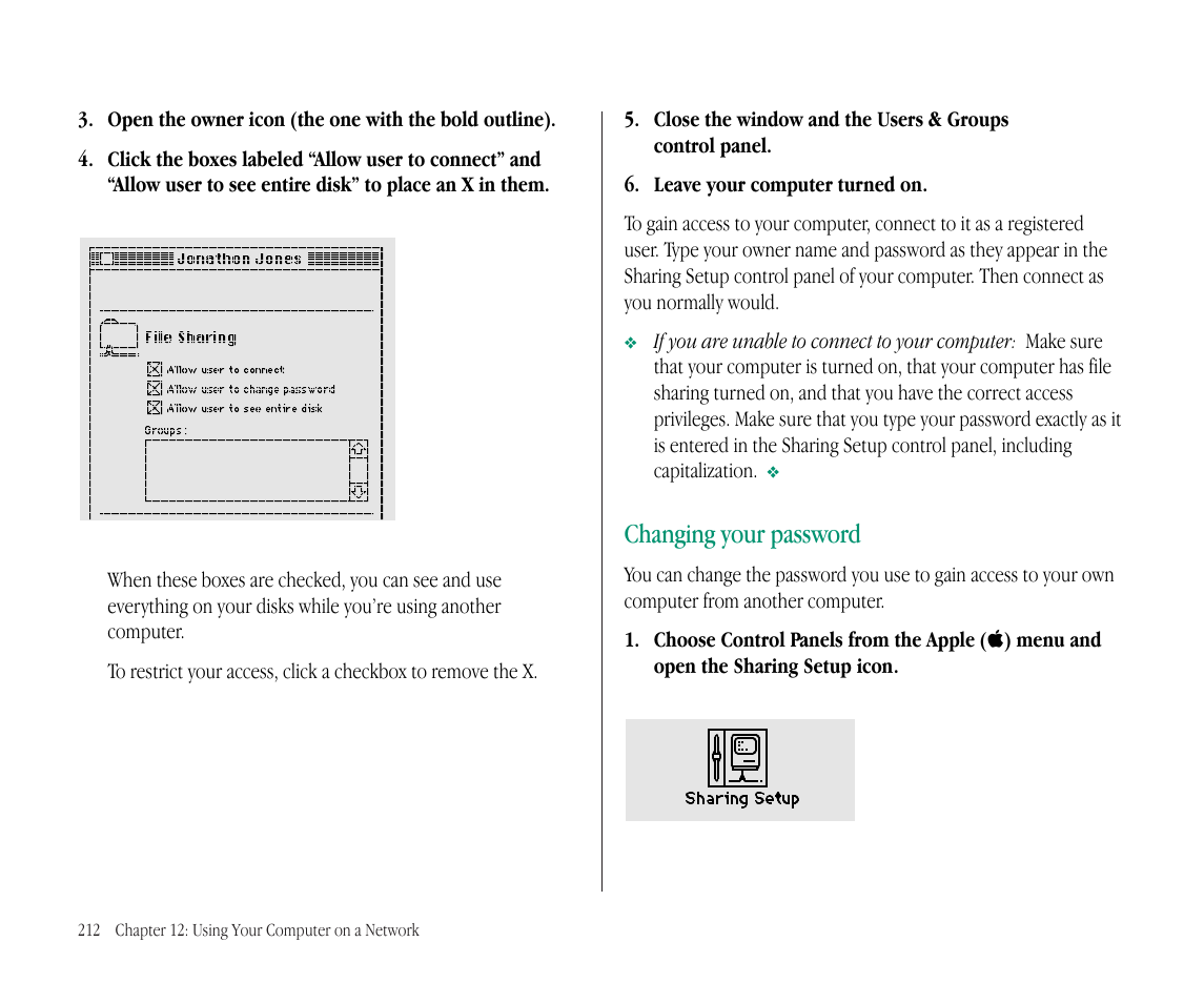 Changing your password | Apple Macintosh PowerBook 145B User Manual | Page 226 / 304