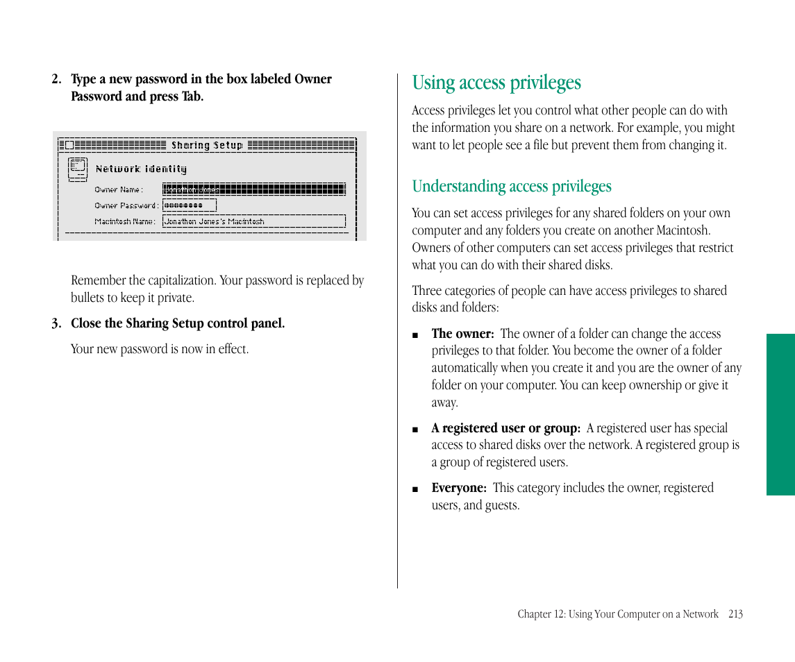 Using access privileges, Understanding access privileges | Apple Macintosh PowerBook 145B User Manual | Page 227 / 304