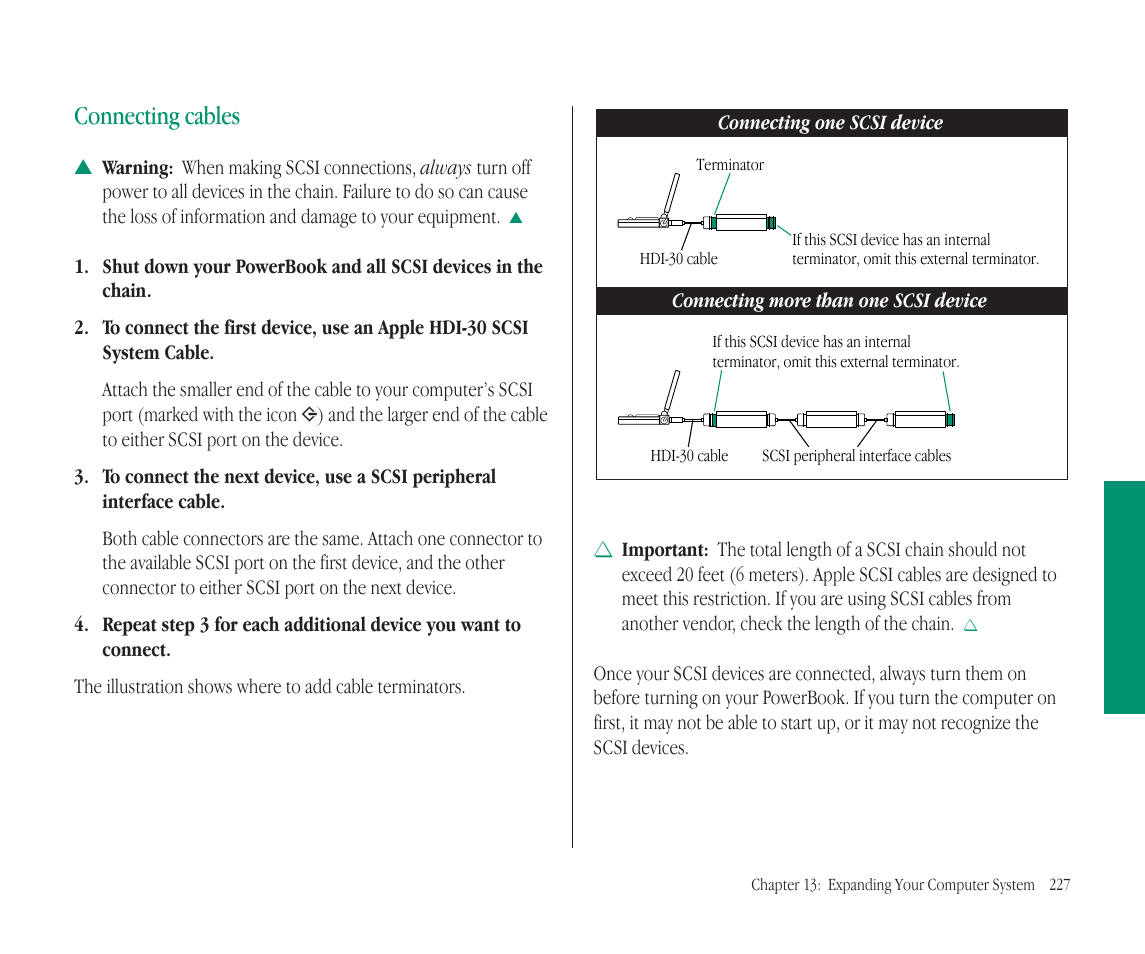 Connecting cables | Apple Macintosh PowerBook 145B User Manual | Page 240 / 304