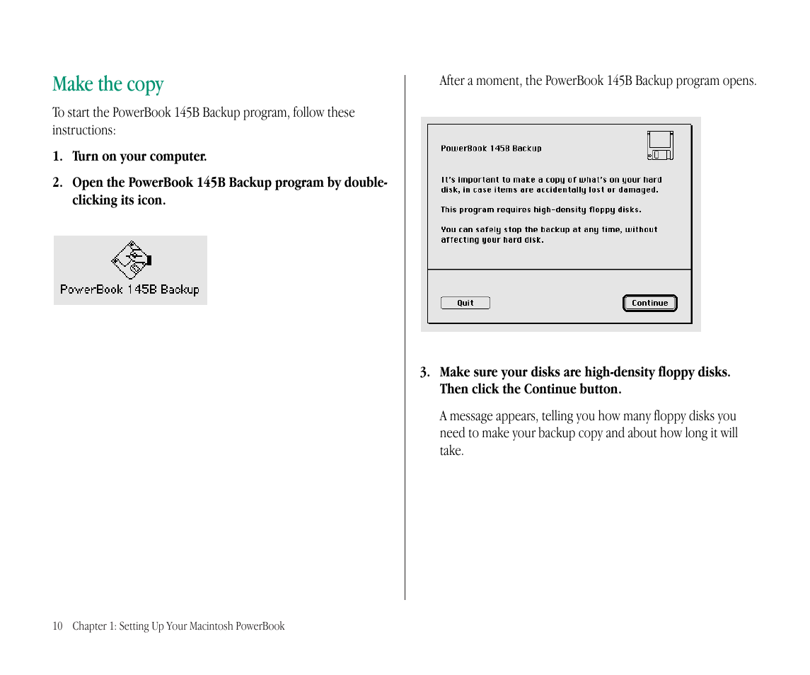 Make the copy | Apple Macintosh PowerBook 145B User Manual | Page 26 / 304