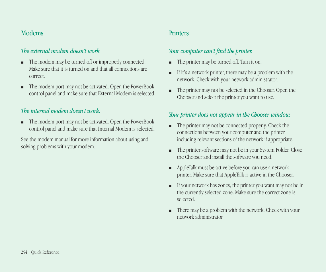 Modems, Printers | Apple Macintosh PowerBook 145B User Manual | Page 266 / 304