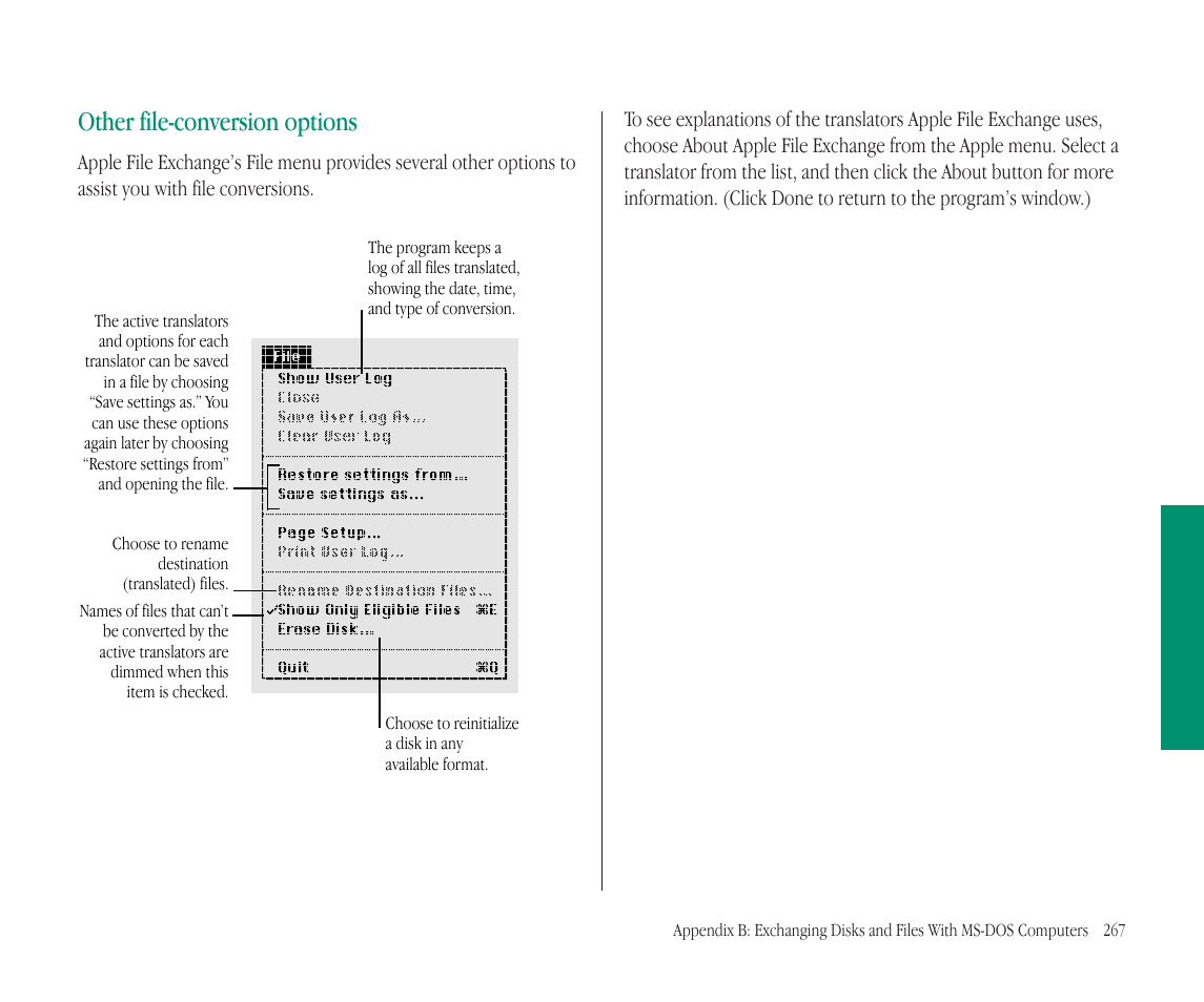 Other file-conversion options | Apple Macintosh PowerBook 145B User Manual | Page 278 / 304