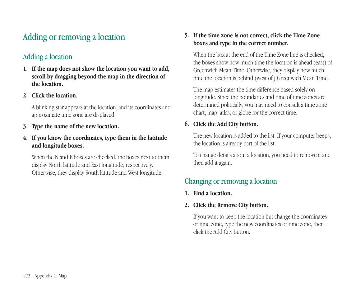 Adding or removing a location, Adding a location, Changing or removing a location | Apple Macintosh PowerBook 145B User Manual | Page 282 / 304