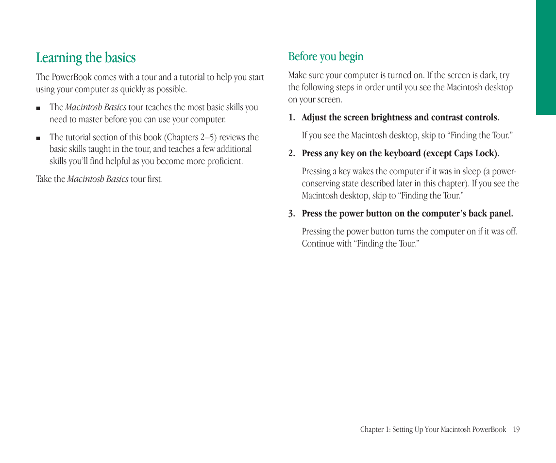 Learning the basics, Before you begin | Apple Macintosh PowerBook 145B User Manual | Page 35 / 304