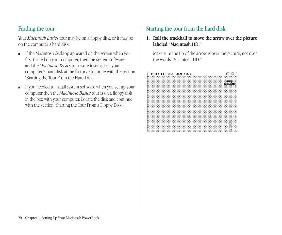 Finding the tour, Starting the tour from the hard disk | Apple Macintosh PowerBook 145B User Manual | Page 36 / 304