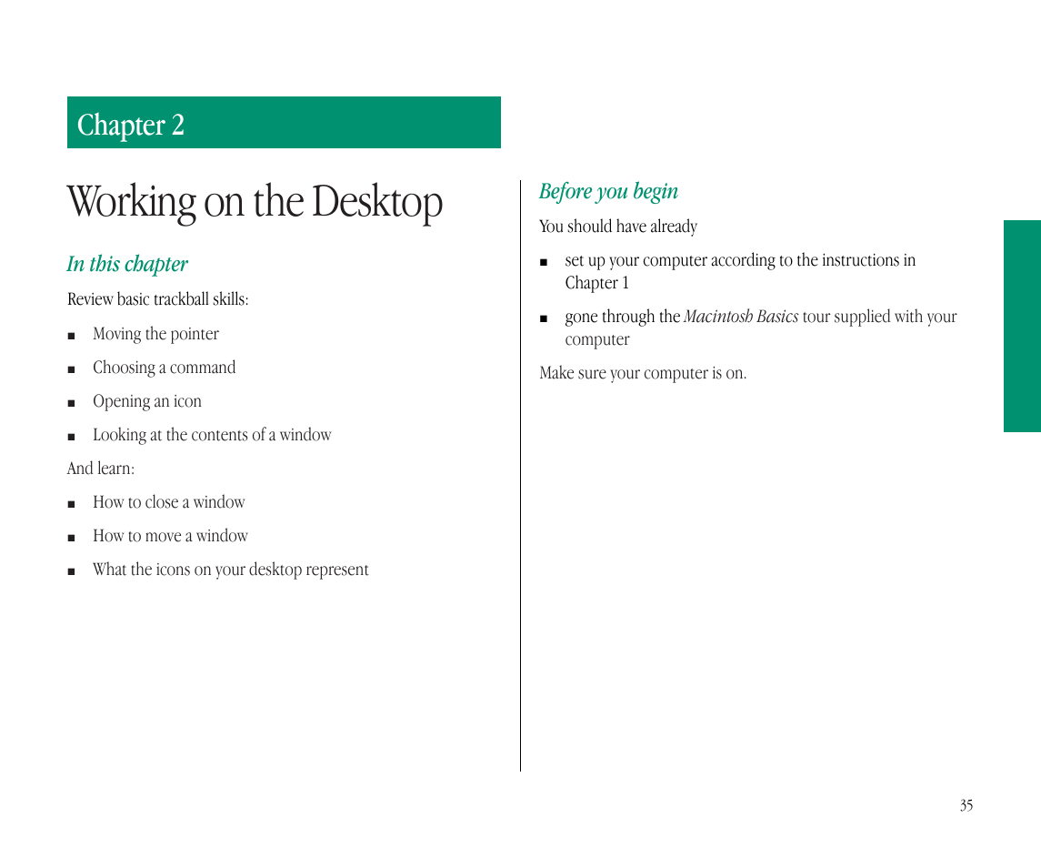 Working on the desktop, Chapter 2 | Apple Macintosh PowerBook 145B User Manual | Page 51 / 304