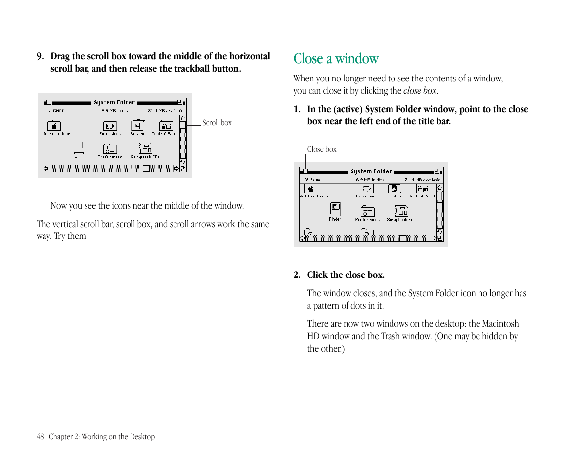 Close a window | Apple Macintosh PowerBook 145B User Manual | Page 64 / 304