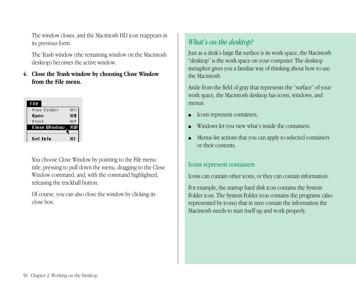 What’s on the desktop | Apple Macintosh PowerBook 145B User Manual | Page 66 / 304