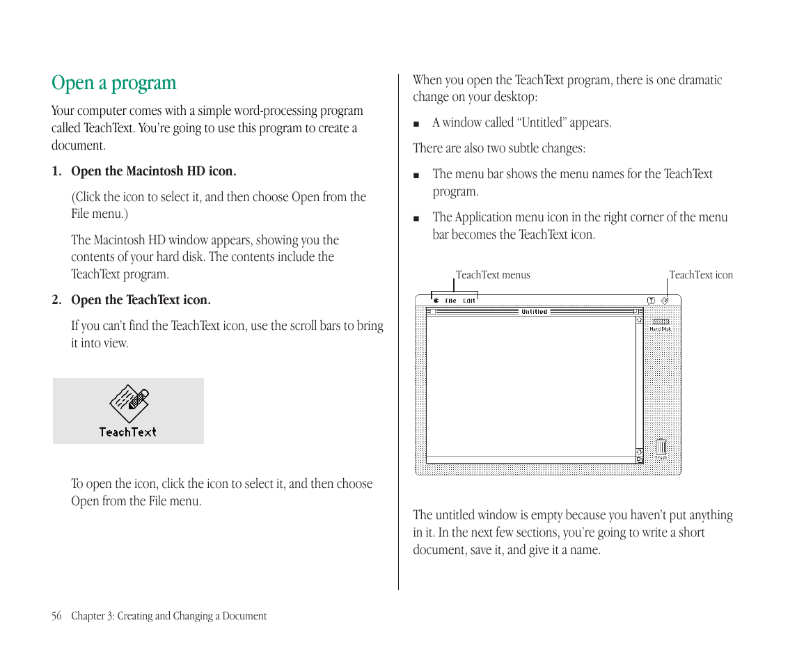 Open a program | Apple Macintosh PowerBook 145B User Manual | Page 72 / 304