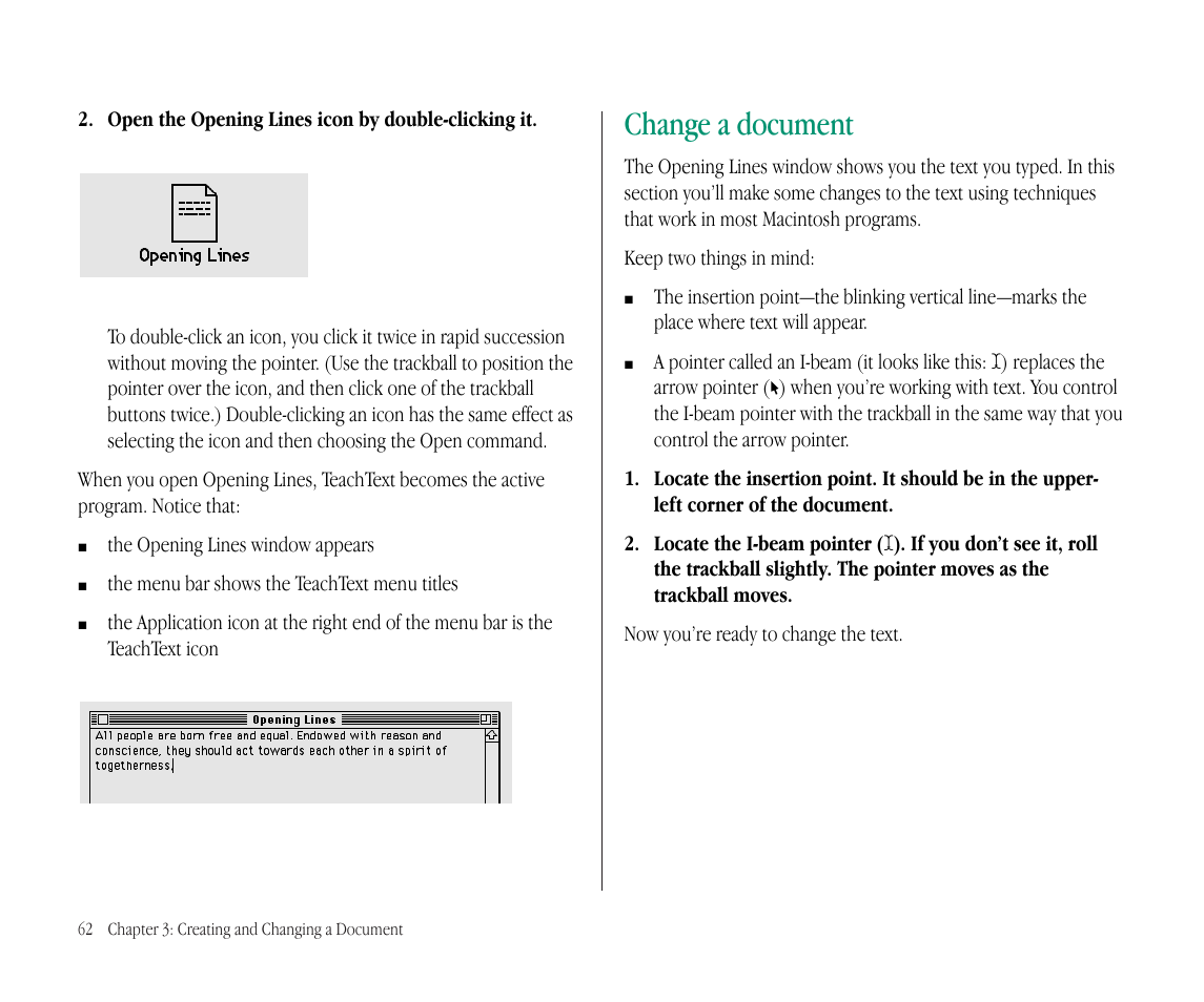 Change a document | Apple Macintosh PowerBook 145B User Manual | Page 78 / 304