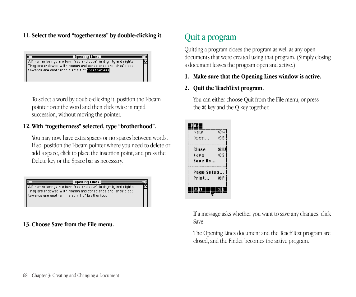 Quit a program | Apple Macintosh PowerBook 145B User Manual | Page 84 / 304