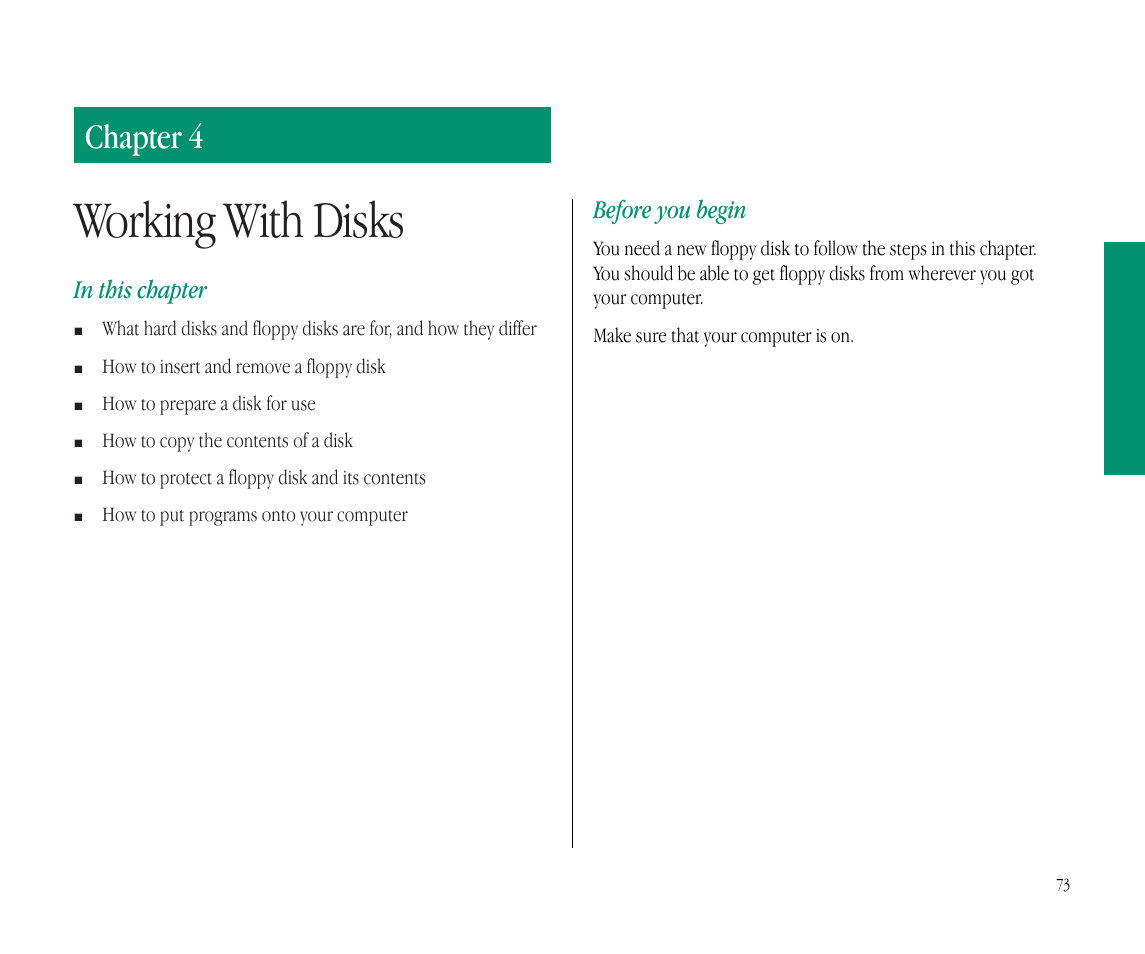 Working with disks, Chapter 4 | Apple Macintosh PowerBook 145B User Manual | Page 89 / 304