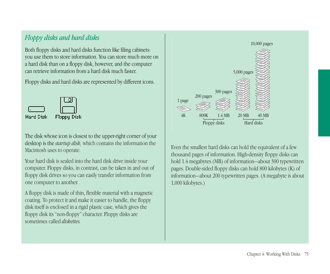 Floppy disks and hard disks | Apple Macintosh PowerBook 145B User Manual | Page 91 / 304