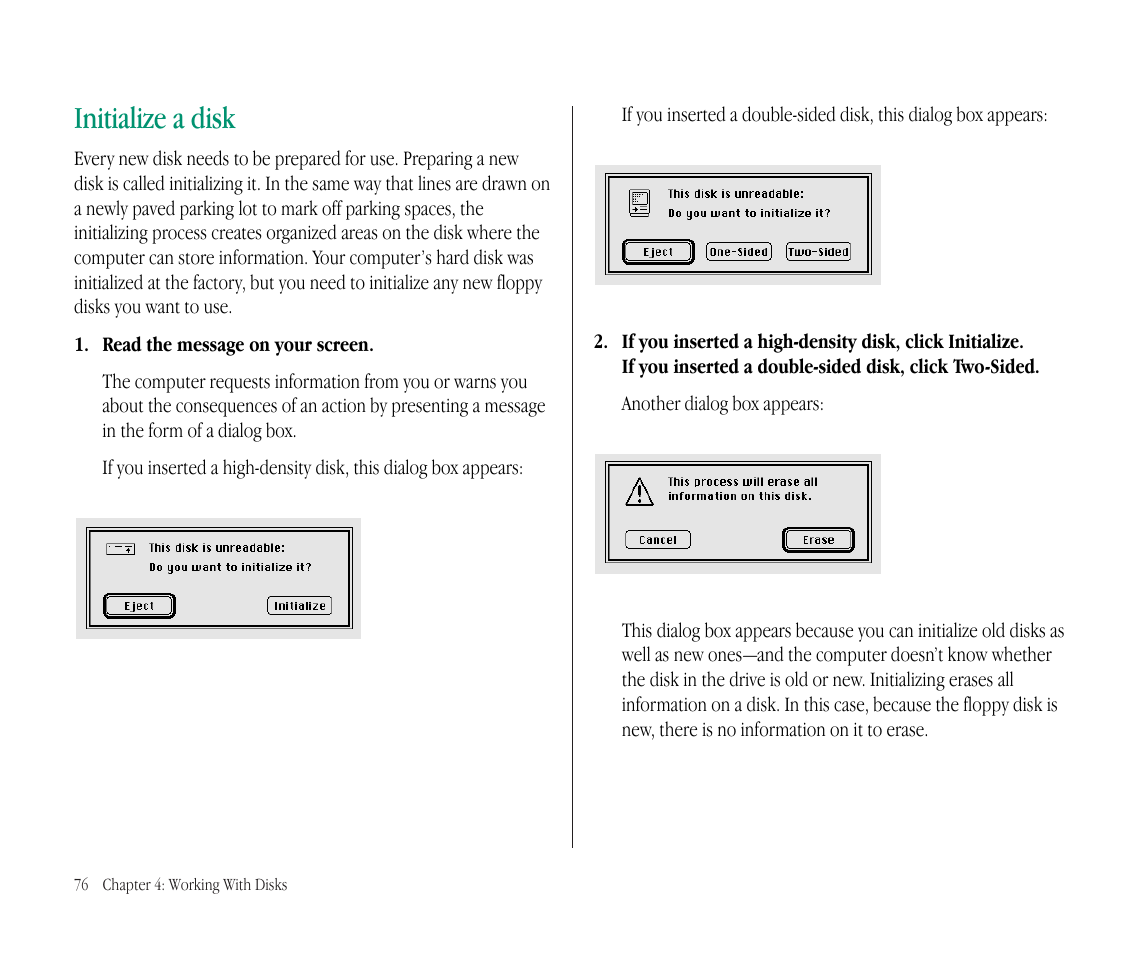 Initialize a disk | Apple Macintosh PowerBook 145B User Manual | Page 92 / 304