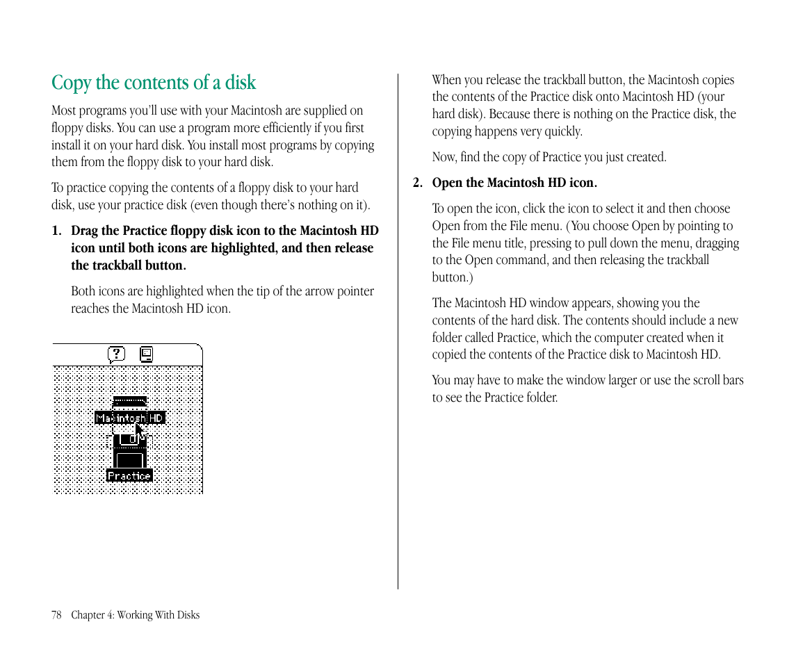 Copy the contents of a disk | Apple Macintosh PowerBook 145B User Manual | Page 94 / 304