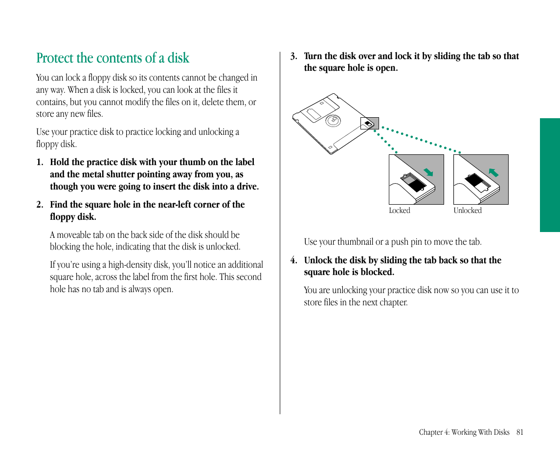 Protect the contents of a disk | Apple Macintosh PowerBook 145B User Manual | Page 97 / 304