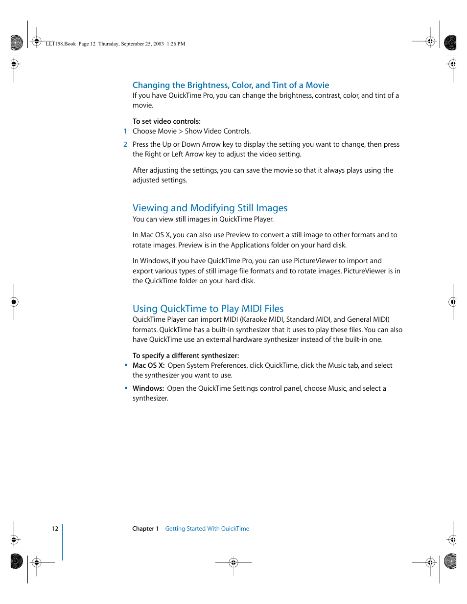 Viewing and modifying still images, Using quicktime to play midi files | Apple QuickTime 6.4 User Manual | Page 12 / 50