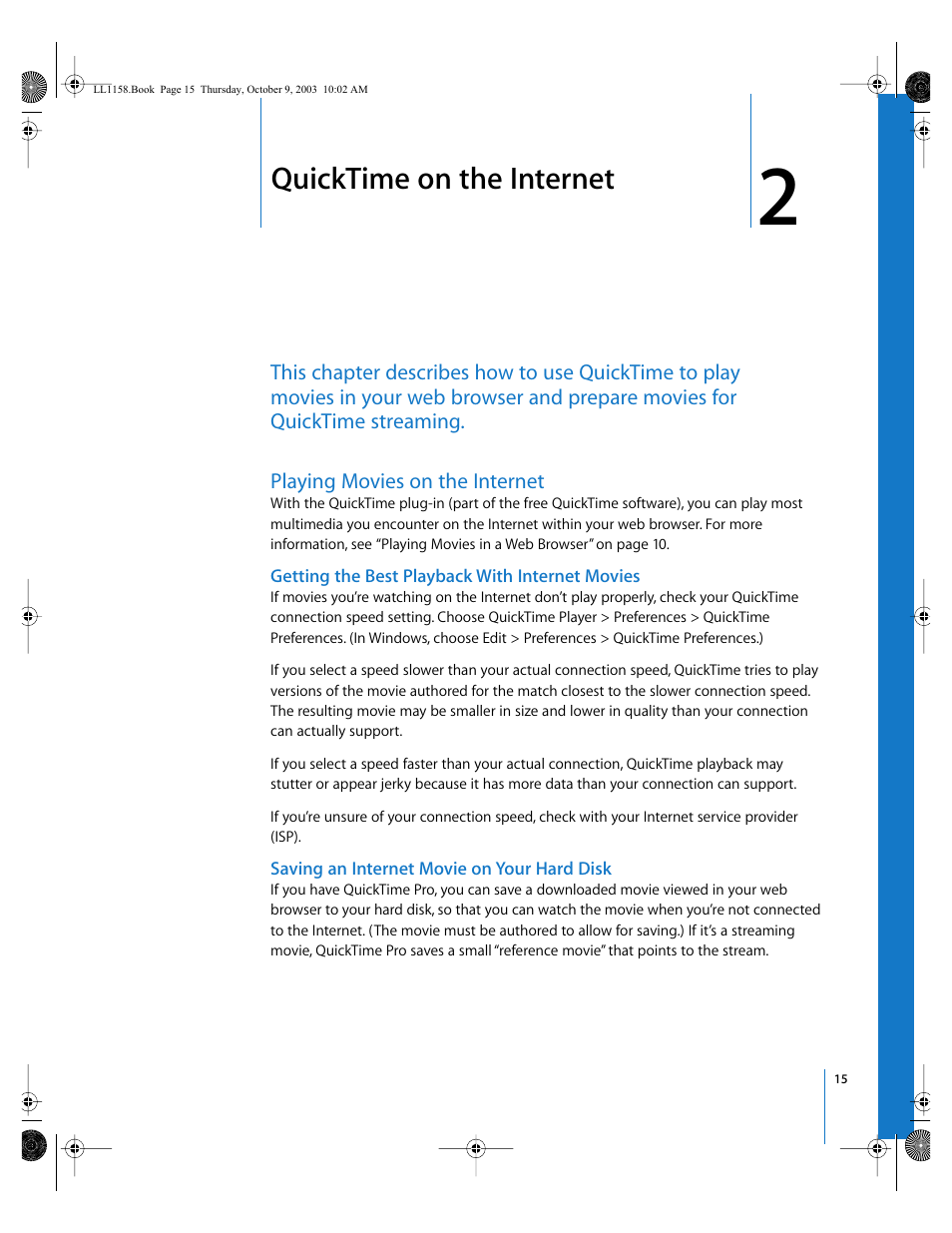 Quicktime on the internet, Playing movies on the internet, Getting the best playback with internet movies | Saving an internet movie on your hard disk, Chapter | Apple QuickTime 6.4 User Manual | Page 15 / 50