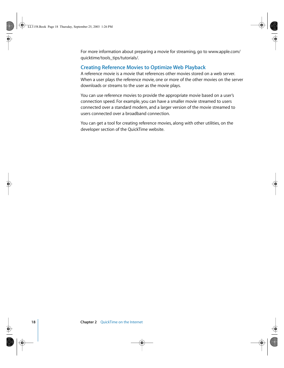 Creating reference movies to optimize web playback | Apple QuickTime 6.4 User Manual | Page 18 / 50