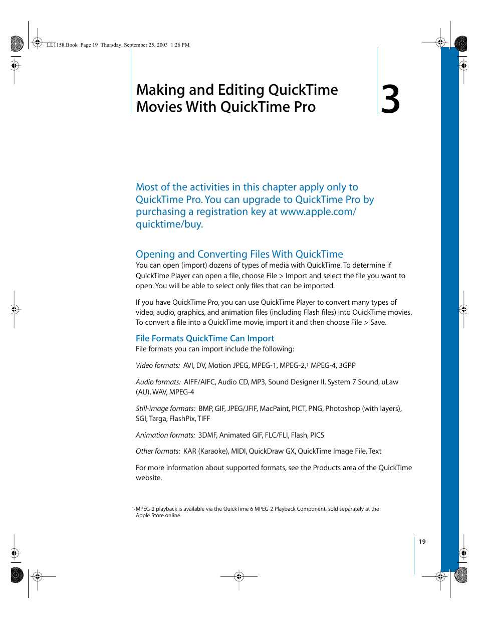Opening and converting files with quicktime, File formats quicktime can import, Chapter | Apple QuickTime 6.4 User Manual | Page 19 / 50