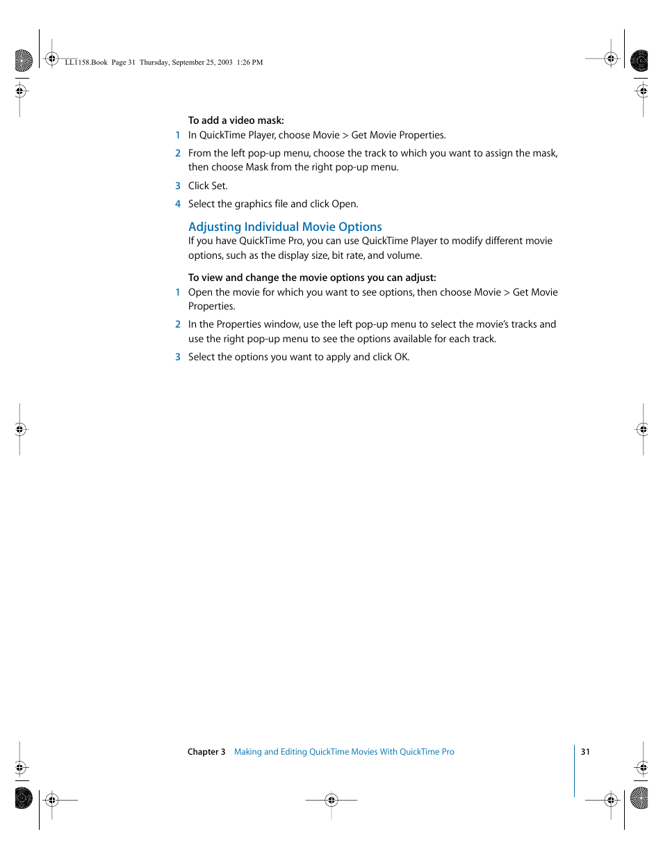 Adjusting individual movie options | Apple QuickTime 6.4 User Manual | Page 31 / 50