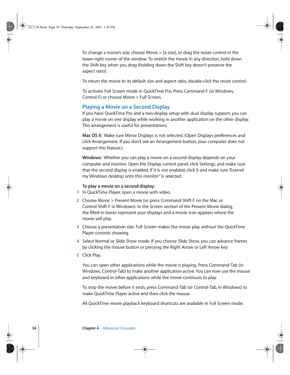 Playing a movie on a second display | Apple QuickTime 6.4 User Manual | Page 34 / 50