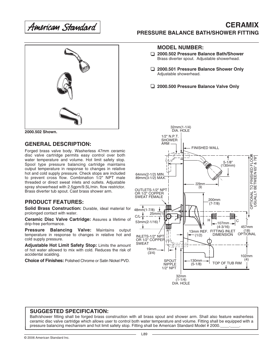 American Standard Ceramix 2000.502 User Manual | 2 pages