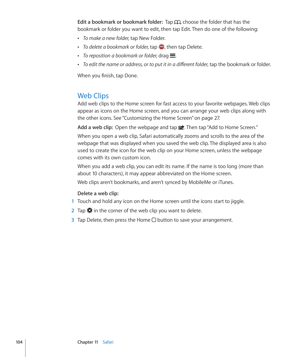 Web clips, 104 web clips | Apple iPod touch iOS 4.3 User Manual | Page 104 / 230
