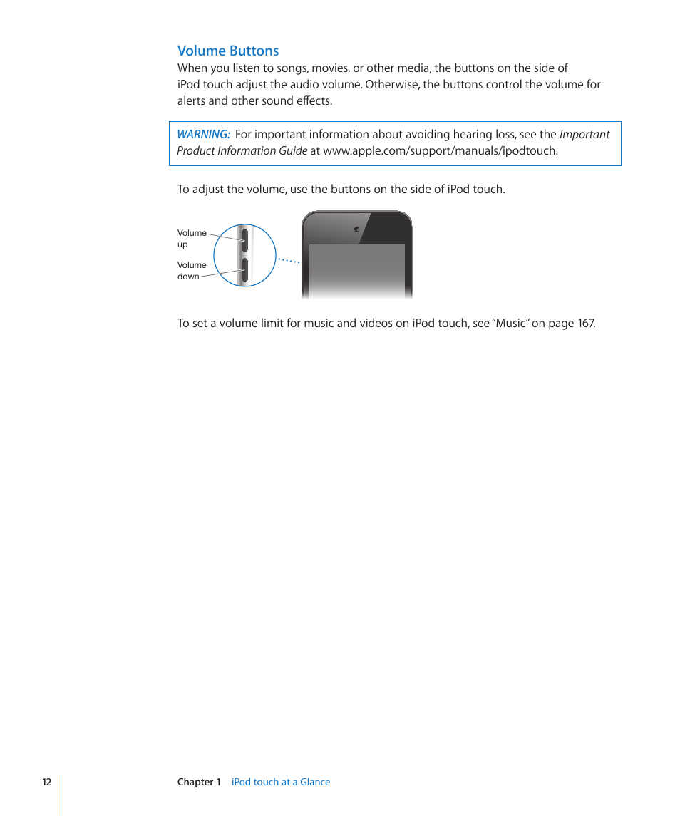 Volume buttons | Apple iPod touch iOS 4.3 User Manual | Page 12 / 230