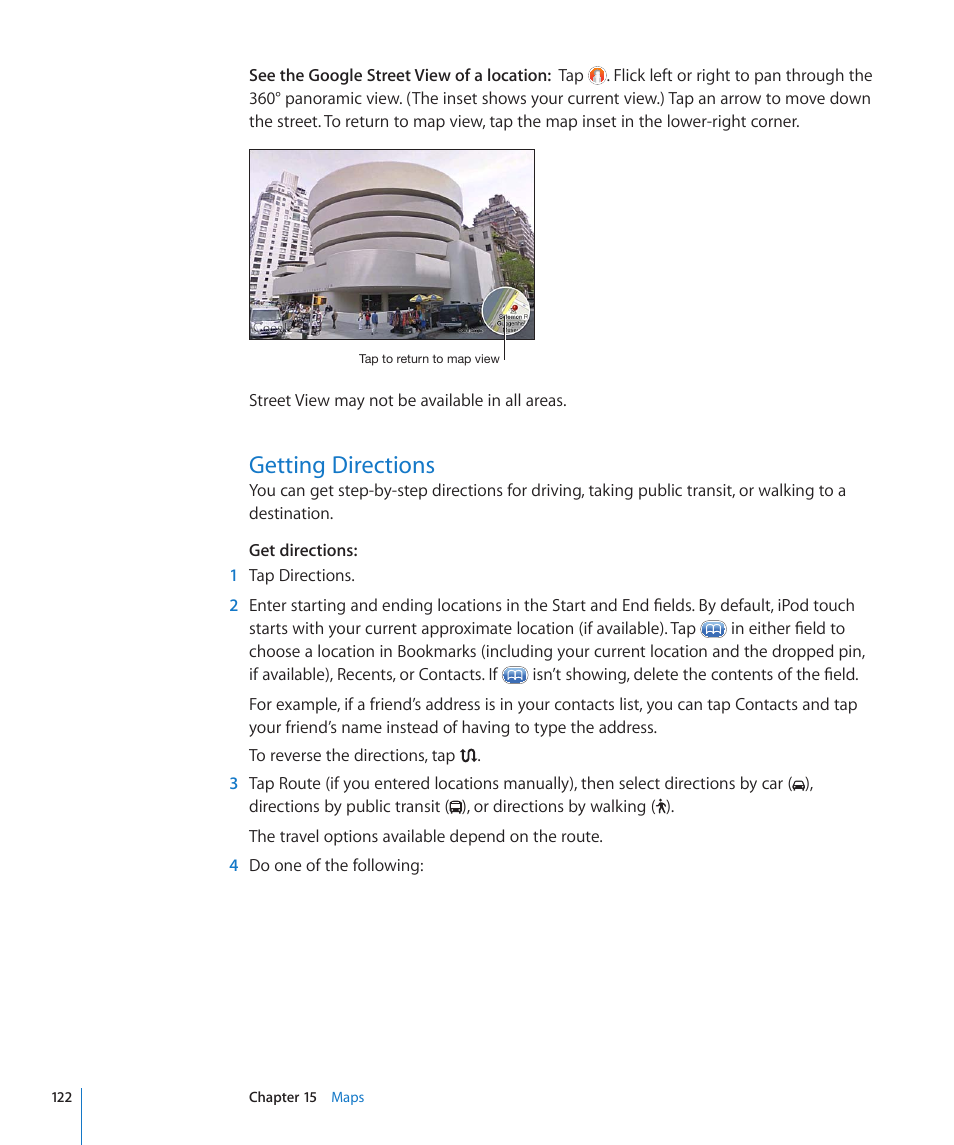 Getting directions, 122 getting directions | Apple iPod touch iOS 4.3 User Manual | Page 122 / 230