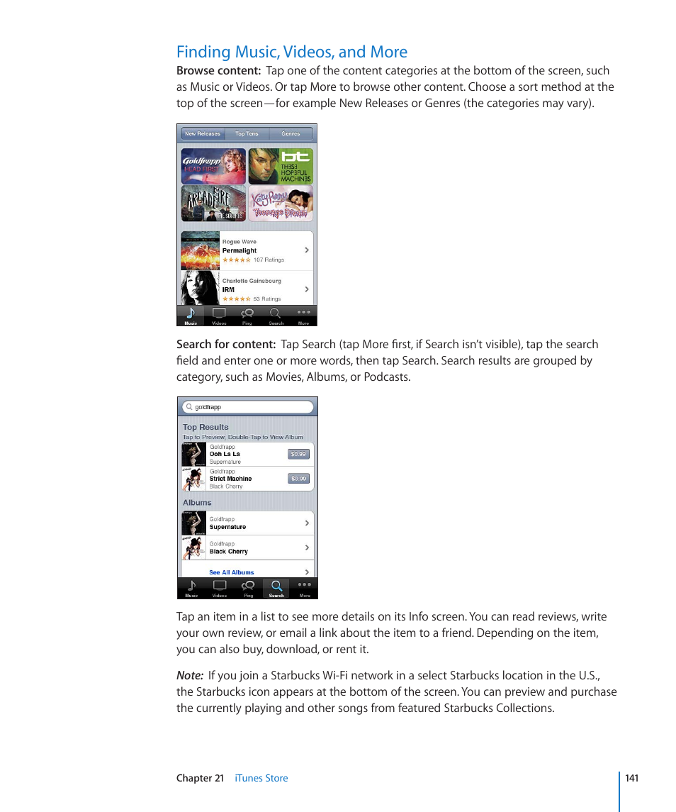 Finding music, videos, and more, 141 finding music, videos, and more | Apple iPod touch iOS 4.3 User Manual | Page 141 / 230