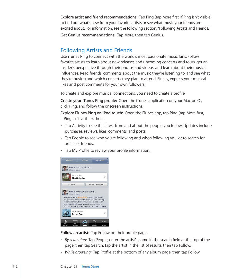 Following artists and friends, 142 following artists and friends | Apple iPod touch iOS 4.3 User Manual | Page 142 / 230