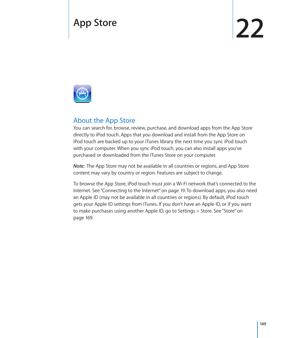 Chapter 22: app store, About the app store, 149 about the app store | App store | Apple iPod touch iOS 4.3 User Manual | Page 149 / 230