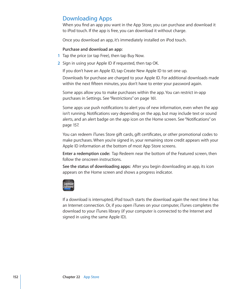 Downloading apps, 152 downloading apps | Apple iPod touch iOS 4.3 User Manual | Page 152 / 230