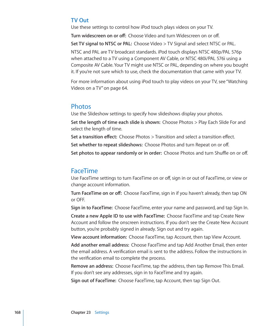 Photos, Facetime, 168 photos 168 facetime | Apple iPod touch iOS 4.3 User Manual | Page 168 / 230