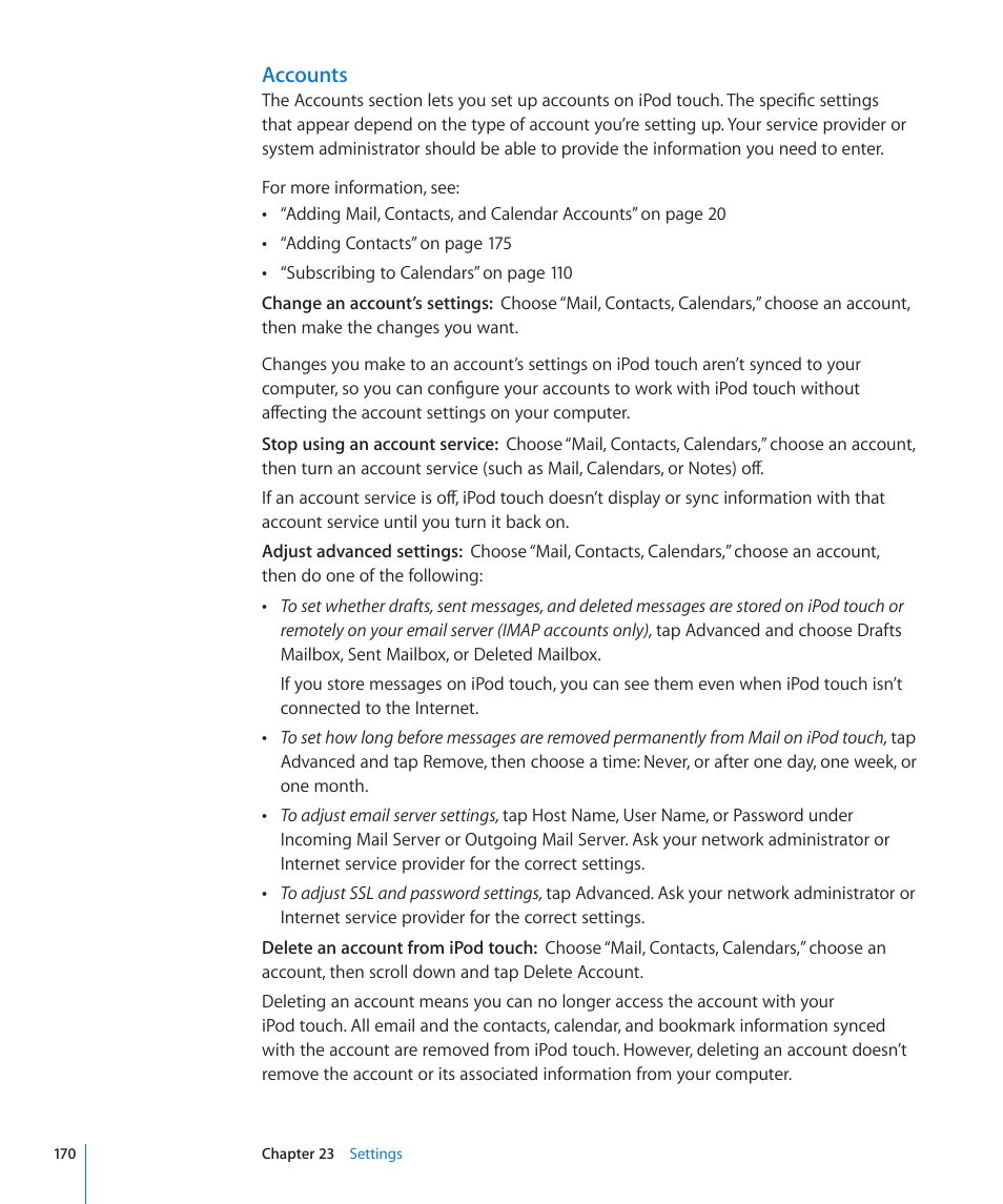 Accounts | Apple iPod touch iOS 4.3 User Manual | Page 170 / 230
