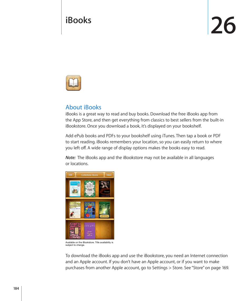 Chapter 26: ibooks, About ibooks, 184 about ibooks | Ibooks | Apple iPod touch iOS 4.3 User Manual | Page 184 / 230