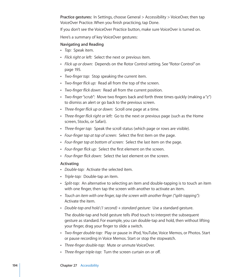 Apple iPod touch iOS 4.3 User Manual | Page 194 / 230